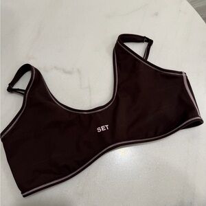 SET Active Brown Sports Bralette with Pink Logo Trim